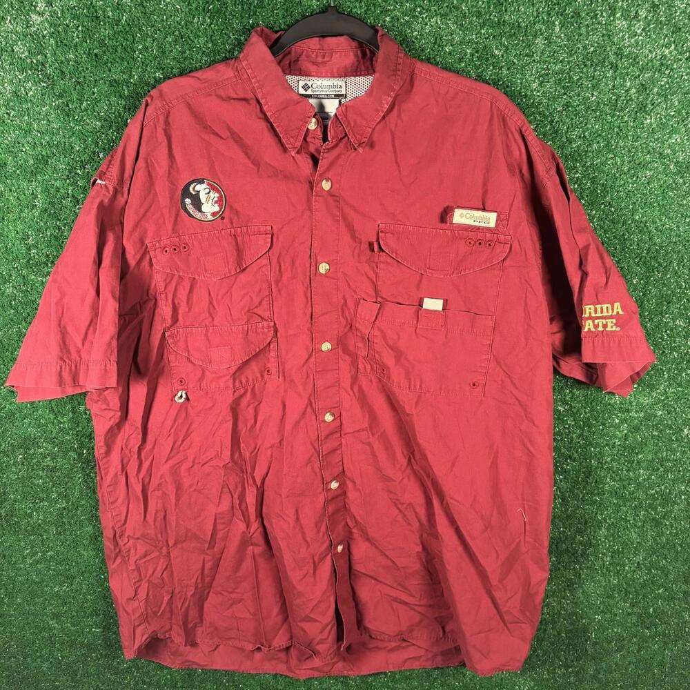 Columbia PFG Tamiami Shirt Maroon Mens XL Florida State Seminoles Vented Fishing